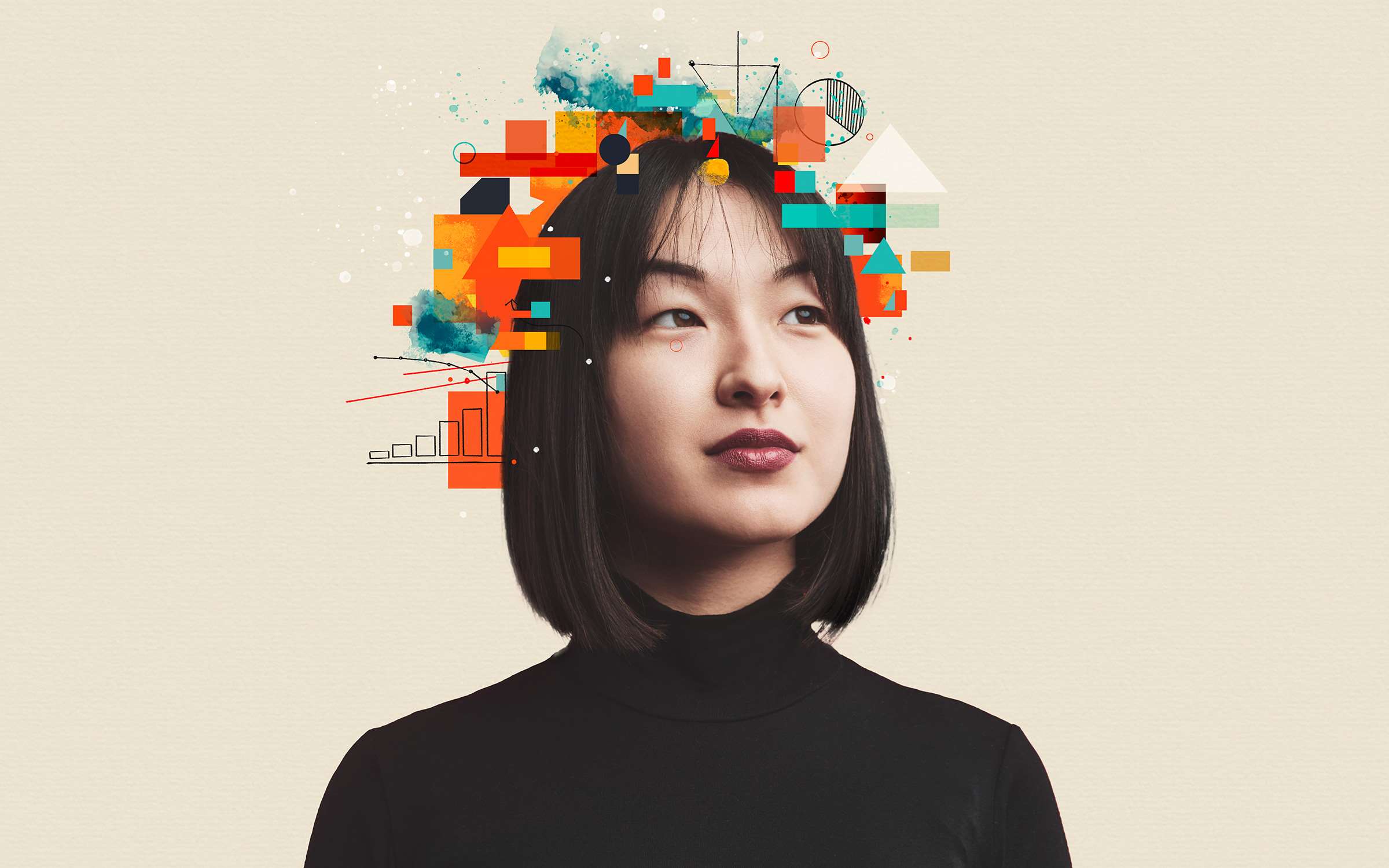 Portrait of Woman with abstract image above her.