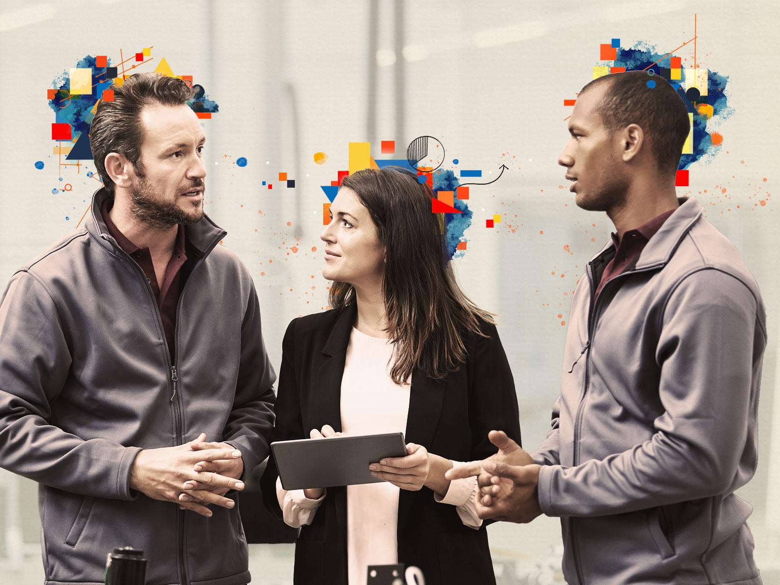 Three people discussing Learning Library 