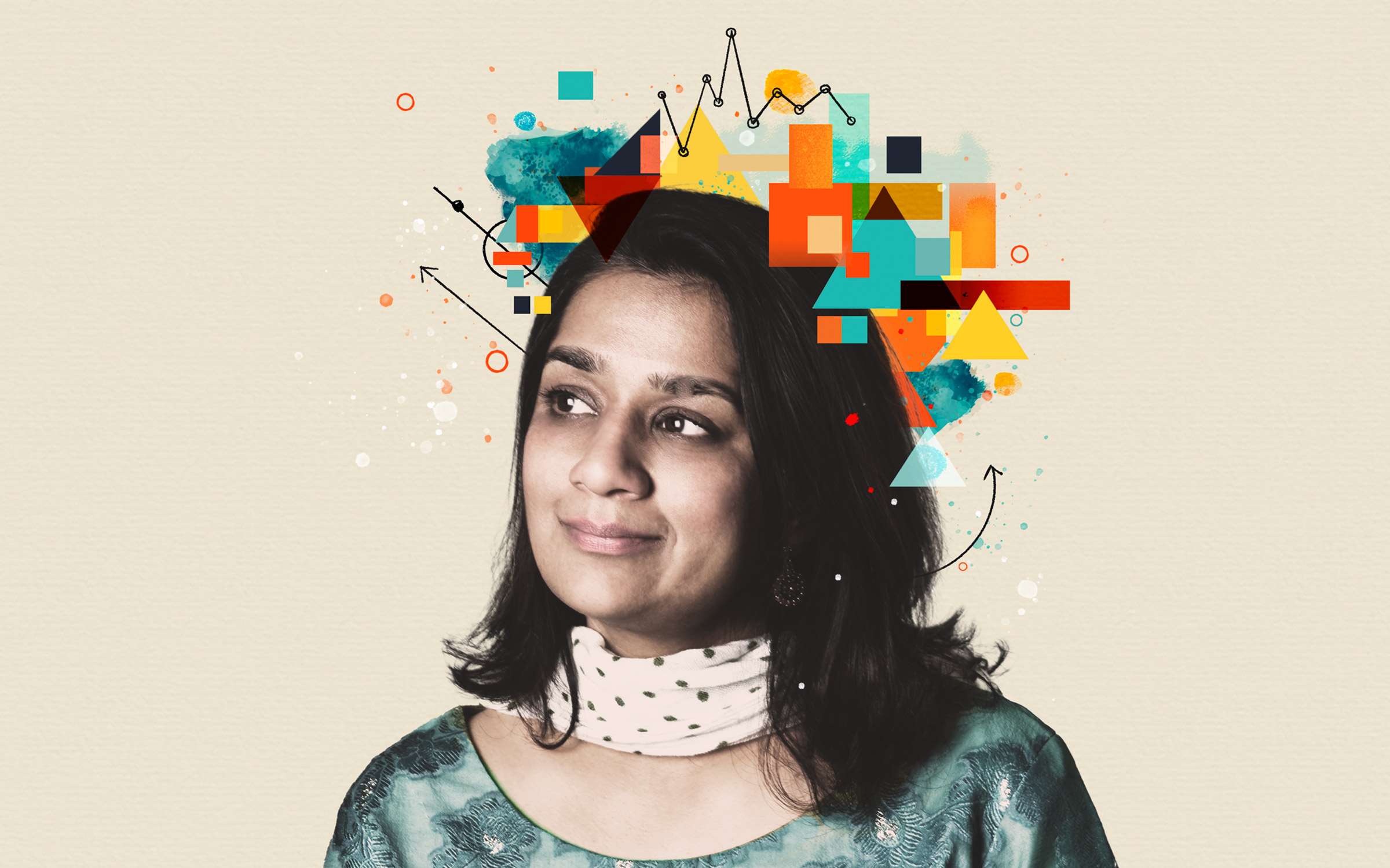Portrait of Woman with abstract image above her.