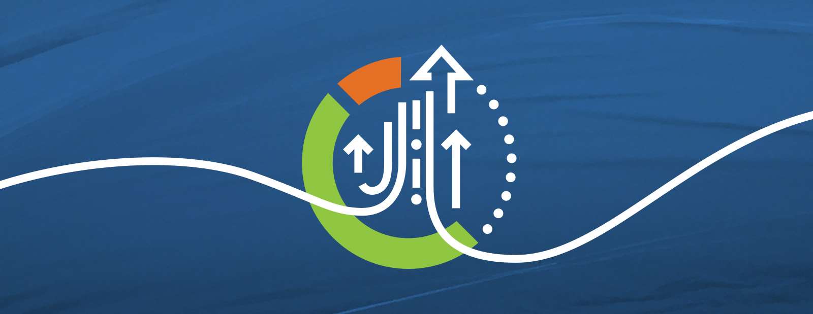 Graphic illustration of a circle with arrows pointed upwards with a blue background