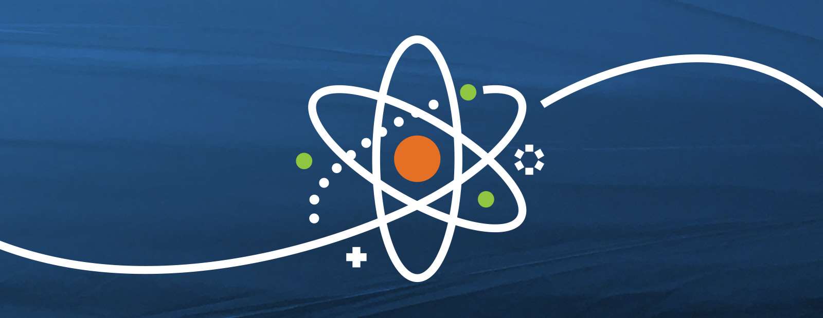 Graphic illustration of an atomic symbol with a blue background