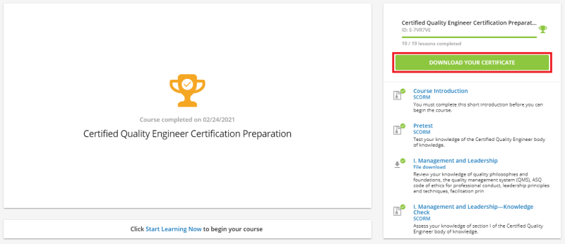 Screenshot of how to download certificate