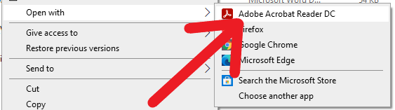 Screenshot of how to open file with Acrobat